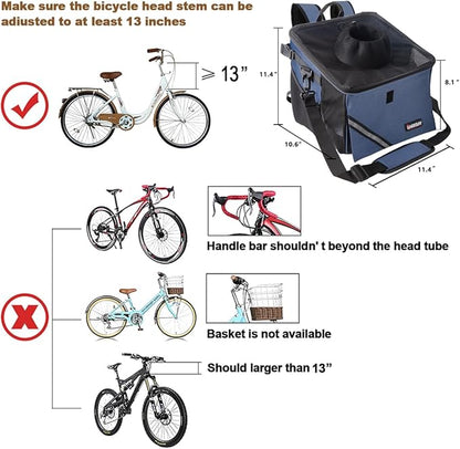 Pet Carrier Bicycle Basket Bag Pet Carrier/Booster Backpack for Dogs and Cats with Big Side Pockets,Comfy &amp; Padded Shoulder Strap,Travel with Your Pet Safety（Classic Blue）