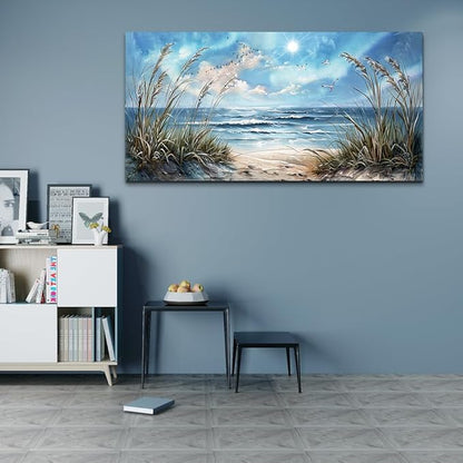 hyidecorart Large Wall Decor For Bedroom Framed Wall Art For Living Room Sunshine Ocean Scenery Painting Blue Sea Waves Wall Pictures Office Modern Canvas Prints Artwork Aesthetic Home Decorations