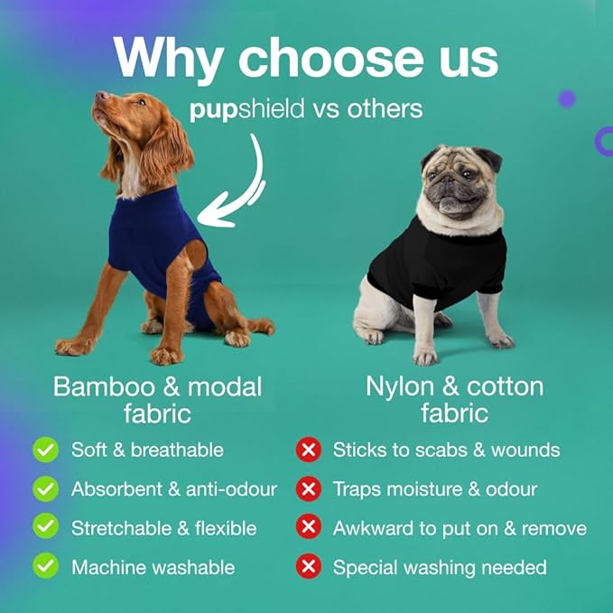 PupShield - Dog Surgery Recovery Suit Male and Female - All Dog Sizes - Easy to Use Anti Licking Design Breathable Comfortable - Spay &amp; Neuter Recovery Suit - Surgical Onesie - Cone Alternative