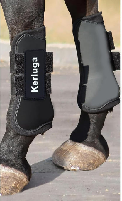 Horse Boots Set of 4 Open Front &amp; Fetlock Tendon Boot for Horses Professional Sport Protection Impact-Absorbing Equine Leg Support Wraps for Jumping, Riding, Training (Black, Full)