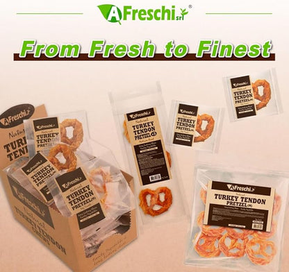 Afreschi Natural Turkey Tendon Pretzel (M) 10 oz, USA-Sourced Turkey Tendon, All Natural Puppy Chew, Hypoallergenic, Rawhide Alternative, for Medium Breeds