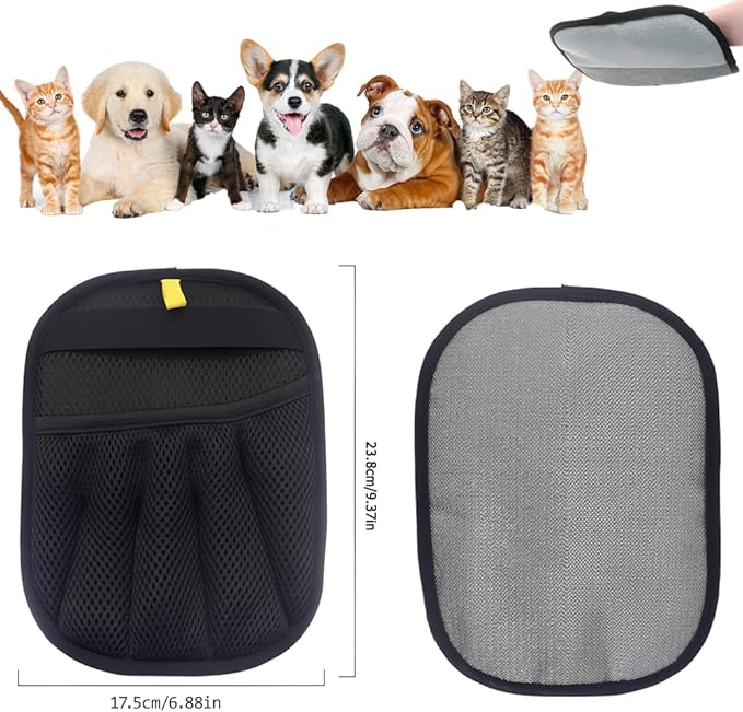 Double-Sided Pet Hair Removal Gloves - Reusable Static Removal Grooming Gloves for Dogs &amp; Cats, Efficient Fur Removal Tool for Furniture, Carpet, Car Seats, Sofa, Bedding &amp; Clothes (1 Pack)