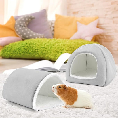 Guinea Pig Hideout and Tunnel Set, Soft Plush Bed &amp; Play Tunnel for Guinea Pigs, Rabbits, Ferrets, Small Animals - Washable Accessories for Resting, Hiding, Exercising