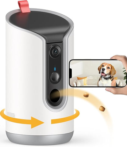 2K Pet Camera Treat Dispenser, 360°View Dog Camera with Phone App, 5G&amp;2.4G WiFi 2-Way Talk Pet Cam Indoor for Cats Remote Treat Tossing, Motion Alerts, Auto Tracking