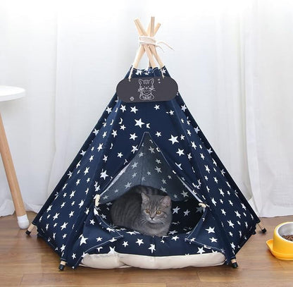 Pet Teepee Tent for Dogs &amp; Cats Dog Bed with Thick Cushion Puppies Play House Removable and Washable
