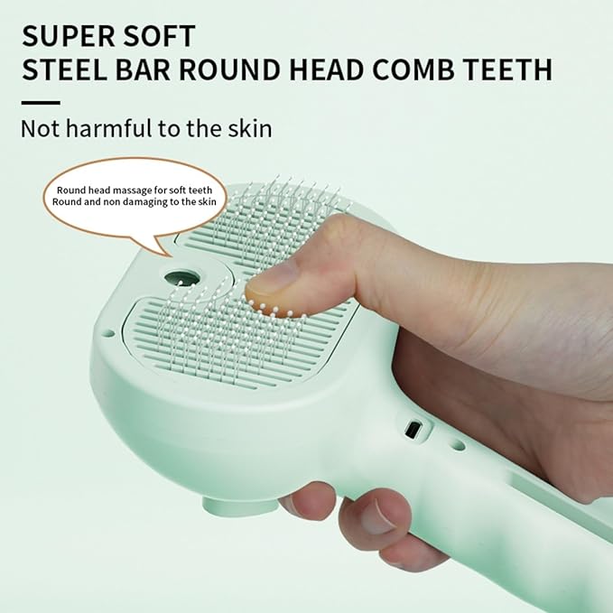 3-in-1 Steam Brush for Cats - Self Cleaning Cat Brush with Anti-Static &amp; Shedding Control, Rechargeable Pet Grooming Tool for Long/Short Hair Cats &amp; Dogs(Green)
