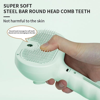 3-in-1 Steam Brush for Cats - Self Cleaning Cat Brush with Anti-Static &amp; Shedding Control, Rechargeable Pet Grooming Tool for Long/Short Hair Cats &amp; Dogs(Green)