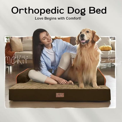 Large Dog Bed Orthopedic Washable: Extra Brown Large Big Dog Bed with Removable Bolster &amp; Memory Foam Couch Sofa - Waterproof Washable with Cover