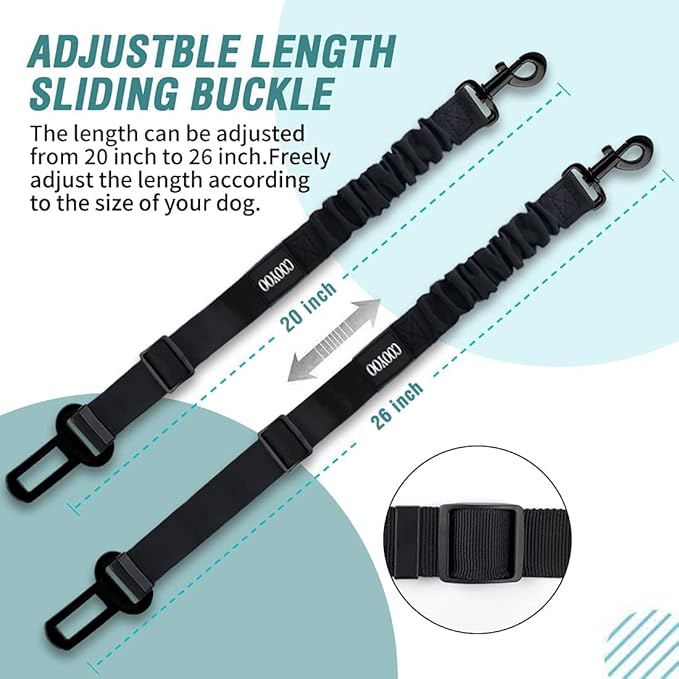COOYOO Dog Seat Belt,Retractable Dog Car Harness Seat Belt for Car Adjustable Nylon Pet Safety Seat Belts Heavy Duty &amp; Elastic Bungee Buffer