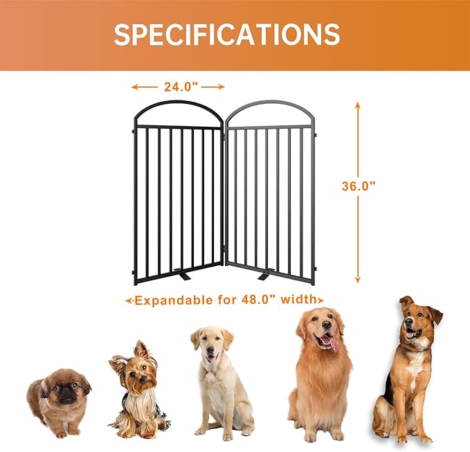 2 Panles Full Matel Freestanding Dog Gates with Door, 48"Extra Wide 36"Tall Free Standing Dog Pet Gate for Indoor &amp; Outdoor. Foldable Pet Fences for Doorways, House, Stairs, Porch, Deck, Yard