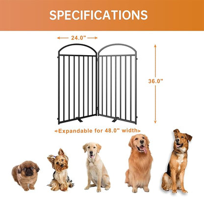 2 Panles Full Matel Freestanding Dog Gates with Door, 48"Extra Wide 36"Tall Free Standing Dog Pet Gate for Indoor &amp; Outdoor. Foldable Pet Fences for Doorways, House, Stairs, Porch, Deck, Yard