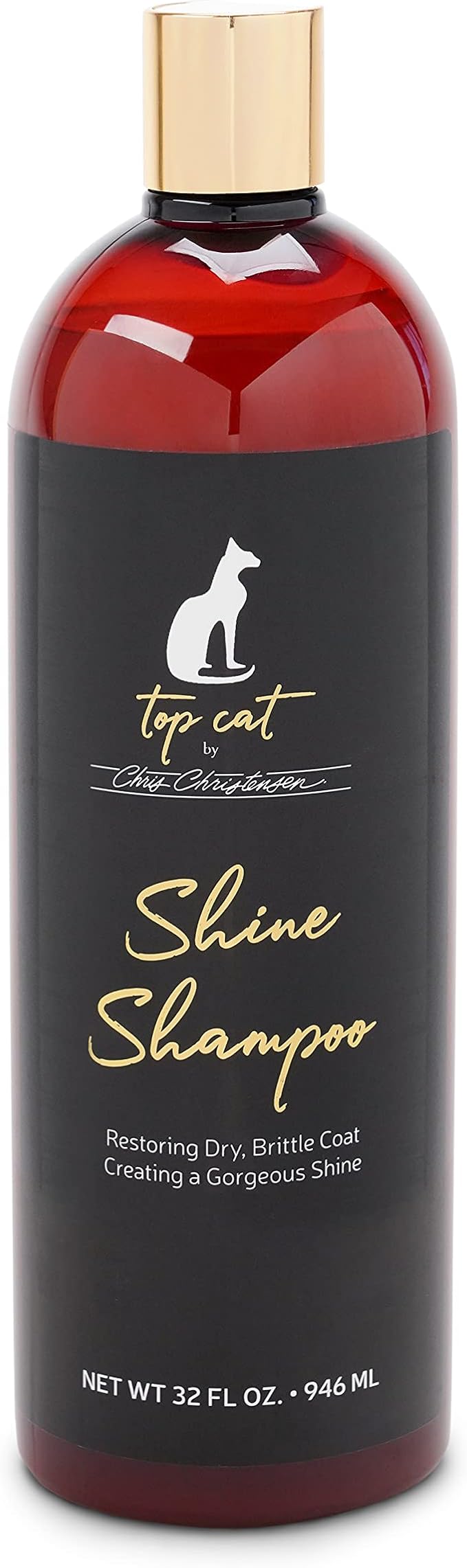 Chris Christensen Top Cat Shine Shampoo for Cats, Groom Like a Professional, Restores Dry &amp; Brittle Coat, Creates a Gorgeous Shine, Made in USA, 32 oz