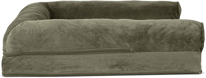 Furhaven Orthopedic Dog Bed for Large/Medium Dogs w/ Removable Bolsters &amp; Washable Cover, For Dogs Up to 55 lbs - Faux Fur &amp; Velvet Sofa - Dark Sage, Large