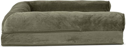 Furhaven Orthopedic Dog Bed for Large/Medium Dogs w/ Removable Bolsters &amp; Washable Cover, For Dogs Up to 55 lbs - Faux Fur &amp; Velvet Sofa - Dark Sage, Large