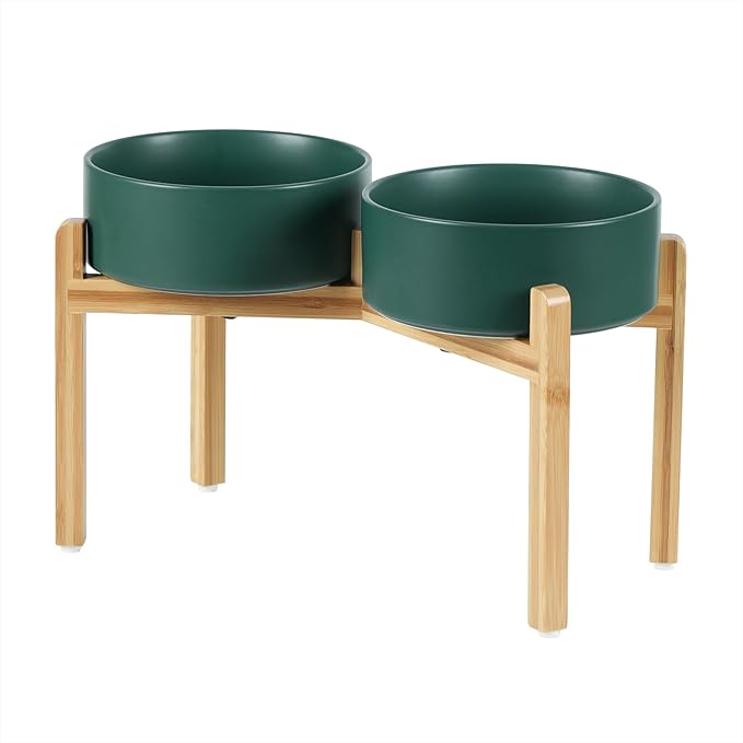 Ceramic Raised Double Bowls Set with Stand, Food &amp; Water Bowls for Large Breed Dogs, Weighted Dog Dishes, Pet Bowl(8.2&