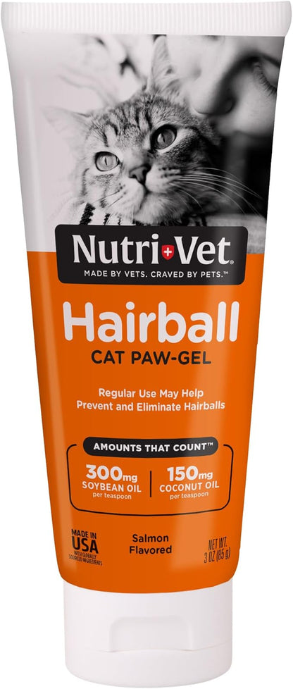Nutri-Vet Hairball Paw Gel, Cat Hairball Remedy, Kitten Supplies, Hair Ball Relief for Cats, Fur Ball Remedy, Soybean &amp; Coconut Oil, Salmon Flavor, 3 oz