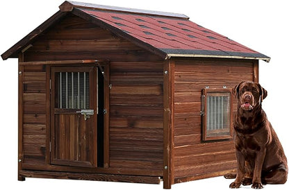 Extra Large Dog House Outdoor Made of Solid Pine Wood, Warm Doghouse, Dog House with Elevated Floor for Large Dogs, (Wood, 5XL)