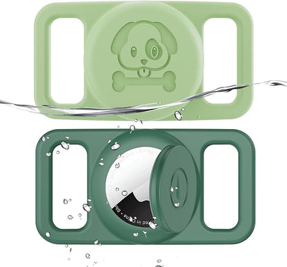 2 Pack Waterproof AirTag Dog Collar Holder Compatible with Apple AirTag, Silicone Hidden Loop Holder for Airtag Tracker, Anti-Lost Dog Collar Air Tag Accessories(Light,Dark Green)