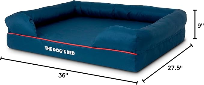 The Dog’s Bed, Large Oxford Blue/Red 36x27 Memory Foam, Pain Relief: Arthritis, Hip &amp; Elbow Dysplasia, Post Surgery, Lameness, Supportive, Calming, Waterproof Washable Cover, Veterinary Approved