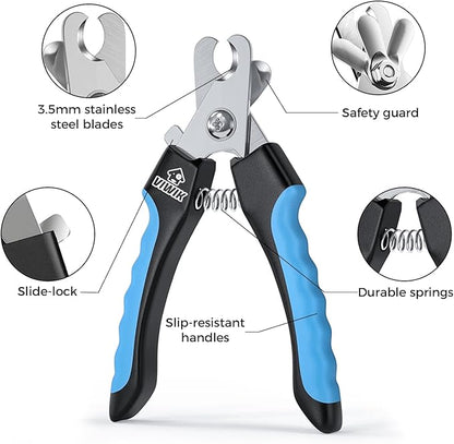 VIWIK Dog Nail Trimmers for Large Medium Dogs, Cats, Professional Dog Nail Clippers with File Quick Sensor &amp; Safety Guard to Avoid Overcutting, Pet Claw Paw Clipper for Grooming with Toenail File Blue