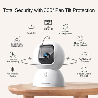 3K Pet/Dog Camera Indoor w/Phone App, No Monthly Fee 64GB Local Storage &amp; AI Tracking Face ID, 2.4/5GHz WiFi Cameras for Home Security Baby Monitor, Pan/Tilt, 2-Way Talk