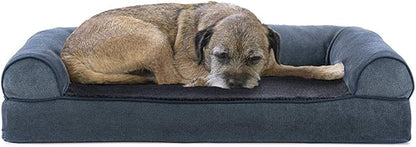 Furhaven Cooling Gel Dog Bed for Medium/Small Dogs w/ Removable Bolsters &amp; Washable Cover, For Dogs Up to 35 lbs - Sherpa &amp; Chenille Sofa - Orion Blue, Medium