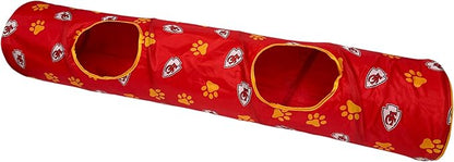 NFL Kansas City Chiefs Cat Tunnel Tube Toy with Plush Football Catnip and Feathers Collapsible Tunnel for Cats to Play, Peek and Hide, Sporty &amp; Fun Cat Tunnel Toy with Team Logo All-Over Design!