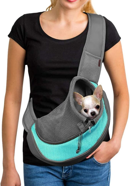 YUDODO Pet Sling Carrier for Small Dogs &amp; Cats – Hands-Free Puppy Carrier with Safety Hook, Large Zipper Pocket, Soft Breathable Mesh, Adjustable Strap &amp; Reflective Strip (Cyan 1.0 S)