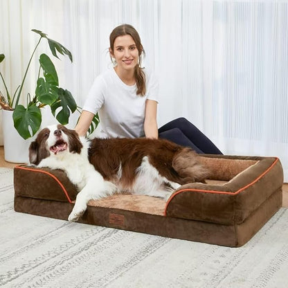 Comfort Expression Jumbo Dog Bed for Extra Large Dogs, Waterproof Orthopedic Dog Beds, PV Washable Sofa Bed, Large Breed Dogs Beds with Removable Cover &amp; Non-Slip Bottom(Jumbo,Brown)