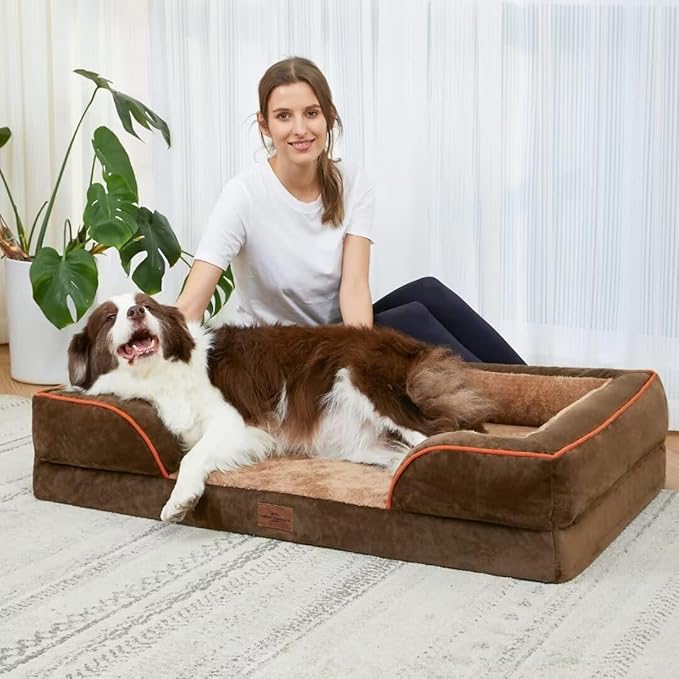 Comfort Expression Dog Beds for Extra Large Dogs, Waterproof Orthopedic Foam XL Dog Beds with Bolster, Washable Dogs Bed Sofa Pet Bed with Removable Cover &amp; Non-Slip Bottom(X-Large,Brown)