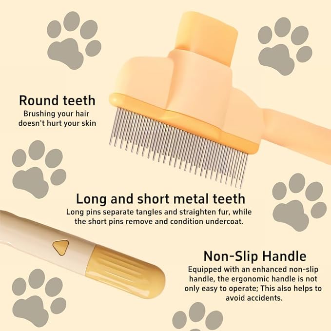 TemApex 2PCS Pet Comb for Dogs &amp; Cats with Long &amp; Short Stainless Steel Metal Teeth for Shedding and Tangles, Self-Cleaning Pet Comb for Dogs and Cats, Comfort and safety