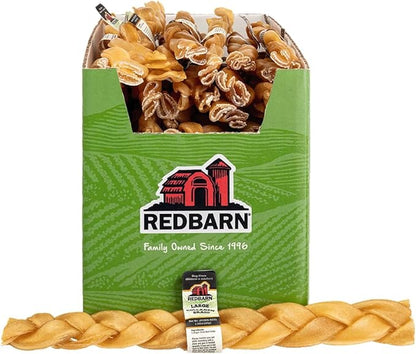 Redbarn Pet Products Recbarn Natural 12" Beef Collagen Braids - Case of 20 Sticks - Long Lasting Low-Odor Alternative to Rawhide &amp; Bully Sticks -Single Ingredient Chew for Medium Large Dogs