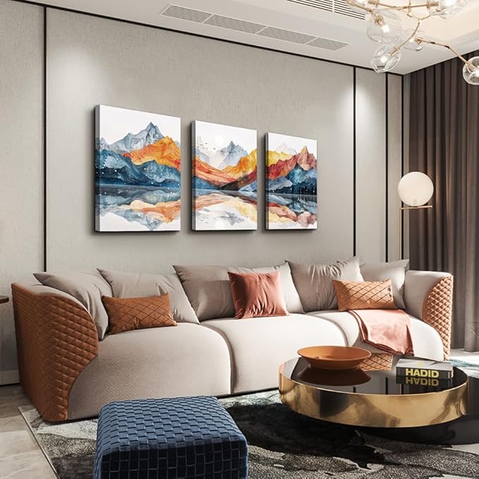TTHYUEWS Abstract Art for Bedroom &amp; Living Room - Modern Ink Mountain Landscapes - 3 Piece Ready To Hang Wall Decor