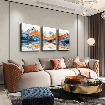 TTHYUEWS Abstract Art for Bedroom &amp; Living Room - Modern Ink Mountain Landscapes - 3 Piece Ready To Hang Wall Decor