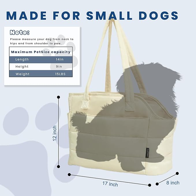 Lightweight Dog Purse Carrier for Small Dogs Under 15 lbs, Puffy Quilted Pet Carrier Tote for Puppies with Safety Leash Clip, Women&