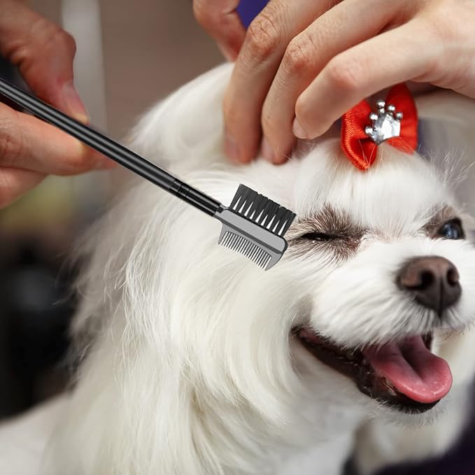 Flea Comb Lice Comb Cat &amp; Dog Pet Grooming Combs Tear Stain Remover Remove Mucus Crust 2-in-1 Metal Round Smooth Teeth Comb Remove Floating Hair Tangles Dander (blue)
