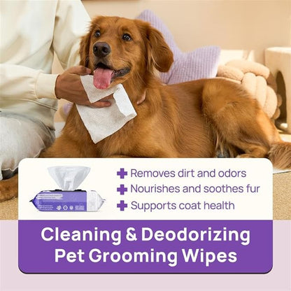 HICC PET Wipes for Dogs and Cats, Vet-Recommended Pets Cleaning Wipes, Deodorizing Hydrating, Nourishes Smoothes Fur, Fermented Coconut Oil Grooming Paws, Body and Butt, Thicken, Unscented, 100 Count