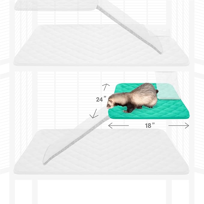 Paw Inspired Fitted Fleece Liner for Ferret Nation, Critter Nation Cage for Ferrets, Rats, Chinchillas, Hedgehogs &amp; Other Small Animals (Green, Shelf Liner)