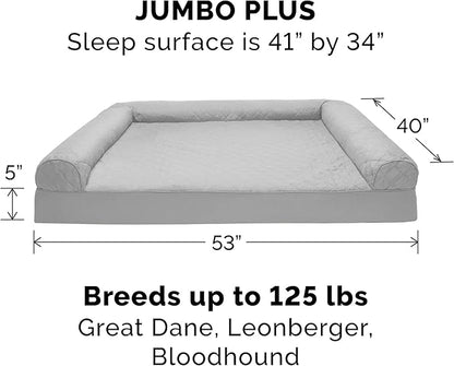 Furhaven Orthopedic Dog Bed for Large Dogs w/ Removable Bolsters &amp; Washable Cover, For Dogs Up to 125 lbs - Quilted Sofa - Silver Gray, Jumbo Plus/XXL
