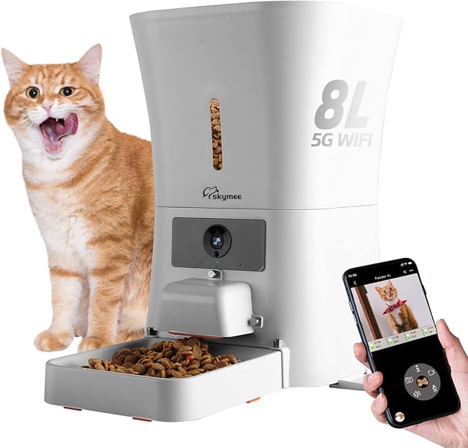 SKYMEE 8L/12L 2.4G &amp; 5G WiFi Aautomatic Large Dog Feeder &amp; Automatic cat feeders -1080P Full HD Pet Camera Treat Dispenser with Night Vision and 2-Way Audio