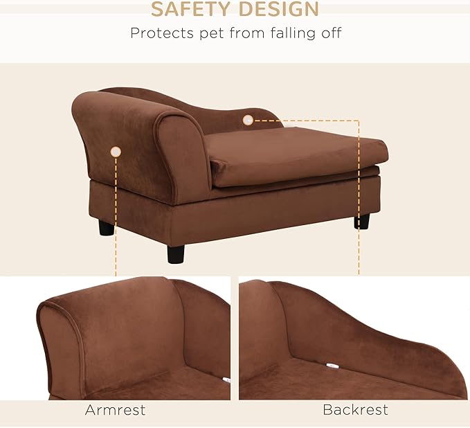 PawHut Luxury Fancy Dog Couch with Hidden Storage, Small Dog Sofa Bed with 2" Soft Foam, Modern Pet Furniture for Puppies &amp; Little Breeds, Brown