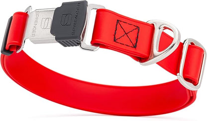 Dogline Biothane Waterproof Dog Collar with Herm Sprenger Stainless Steel Quick Release Buckle – Heavy Duty Tactical Durable Collar for Dogs – Comfortable and Safe Pet Collar, W 1" L 15-25", Red