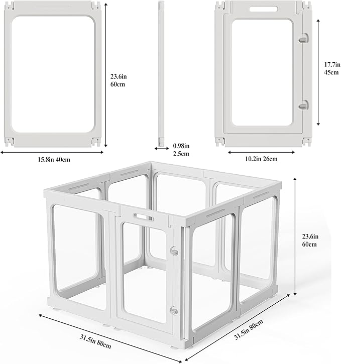Clear Acrylic Dog Playpen with Door, for Puppy Cat Rabbit Transparent Pet Pen, Dog Playpen Indoor, Dog Fence, Easy Assemble &amp; Cleaning Dog Pen for Small &amp; Medium Dogs (23.6“ Height, 8PCS)
