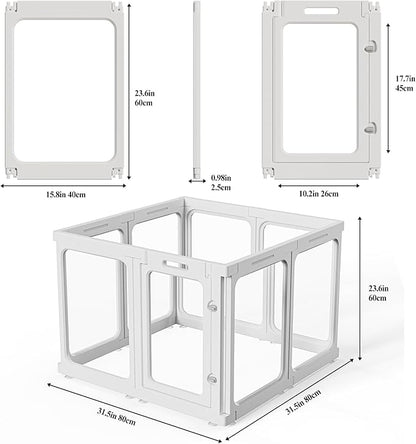 Clear Acrylic Dog Playpen with Door, for Puppy Cat Rabbit Transparent Pet Pen, Dog Playpen Indoor, Dog Fence, Easy Assemble &amp; Cleaning Dog Pen for Small &amp; Medium Dogs (23.6“ Height, 8PCS)