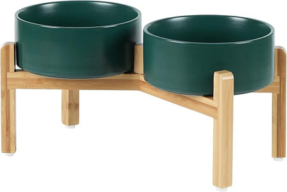 Ceramic Raised Double Bowls Set with Stand, Food &amp; Water Bowls for Medium Breed Dogs, Weighted Dog Dishes, Pet Bowl(7.3&