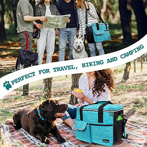 PetAmi Travel Bag Organizer - Dog &amp; Cat Diaper Bag with Food Container and Bowls, Perfect for Weekend Camping (Sea Blue, Large)