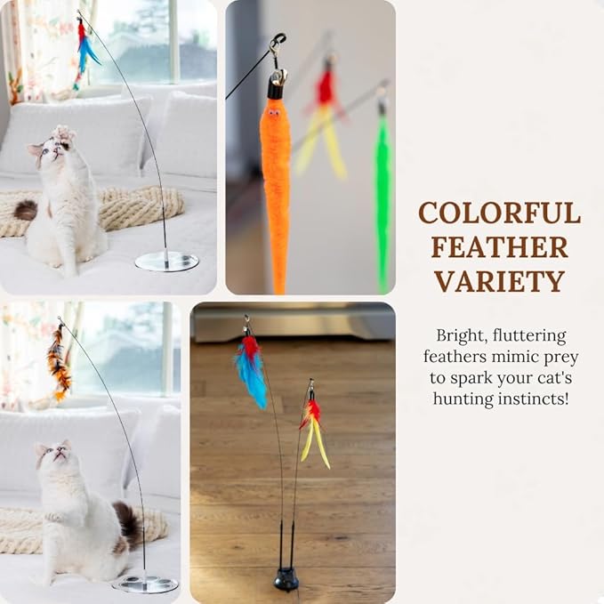 Suction Cup Cat Toys for Indoor Cats Interactive Suction Cup Cat Wand Toy Feather Teaser for Indoor Cats &amp; Kittens Multi Surface Base for Hands Free Play