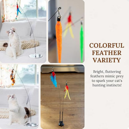 Suction Cup Cat Toys for Indoor Cats Interactive Suction Cup Cat Wand Toy Feather Teaser for Indoor Cats &amp; Kittens Multi Surface Base for Hands Free Play
