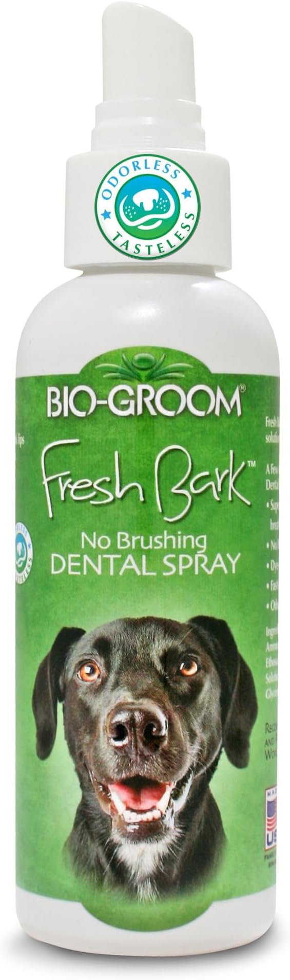 Bio-groom Fresh Bark Dog Breath Freshener - No Chew Dental Spray for Dogs &amp; Cats, Teeth Cleaning Oral Care for Plaque &amp; Tartar, No Brushing Required, Made in The USA - Flavorless, 4 fl oz