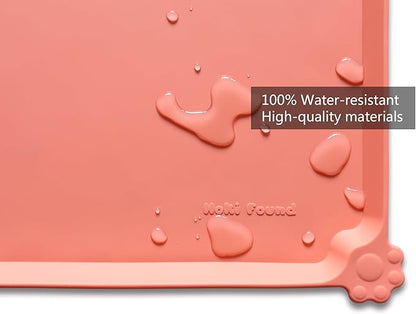 Hoki Found X-Large Silicone Pet Feeding Mats - Non Slip, Waterproof Food &amp; Drink Mats for Dogs, Cats &amp; Carpet - Burnt Coral